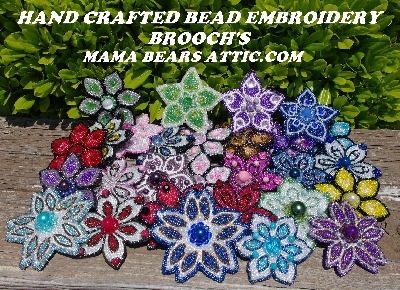Artisan Beadwork: Handcrafted Bead Embroidery Floral Brooch's