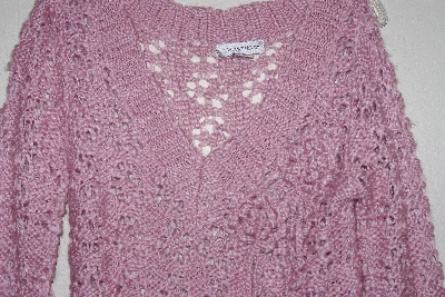 +MBAMG #79-093  "Newport News Pink Crochet Pullover Sweater With Corchet Flowers"