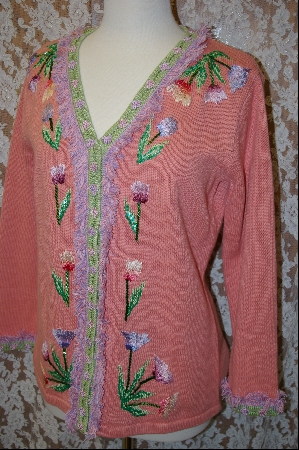 +MBA #7998  "StoryBook Knits Limited Edition Peach Floral Fringed Sweater