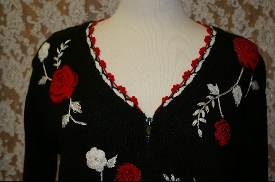 +Item MBA #8004   "StoryBook Knits Limited Edition Black & Red  Rose Sweater