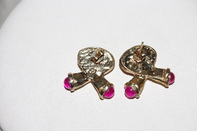 + MBAMG #038  "Vintage Pink Acrylic Stone Ribbon Earrings"