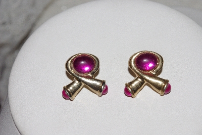 + MBAMG #038  "Vintage Pink Acrylic Stone Ribbon Earrings"
