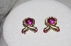 + MBAMG #038  "Vintage Pink Acrylic Stone Ribbon Earrings"