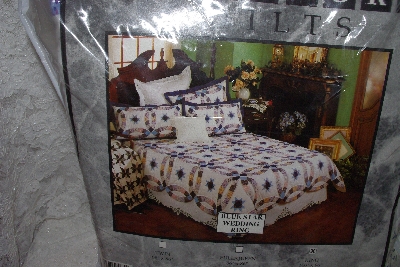 +MBAMG #11-753  "Hand Quilted Patch Work Blue Star Wedding Ring Quilt"