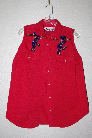+MBAMG #11-1215 "One Of A Kind Hand Beaded Red Anchor Blue Top"