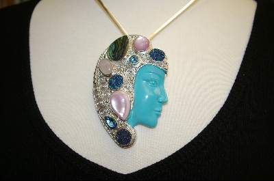 "SOLD"  MBA #STP  " Sajen Sterling Turquoise Face & Multi Gem Pin/Pendant