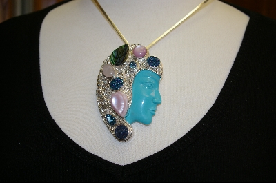 "SOLD"  MBA #STP  " Sajen Sterling Turquoise Face & Multi Gem Pin/Pendant