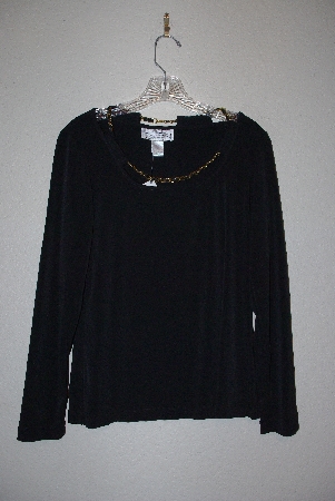 +MBAMG #11-1231  "Geroge Simonton Black Knit Top With Faux Chain Detail"