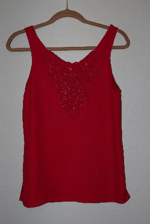 +MBAMG #12-024  "Surya One Of A Kind Red Rayon Hand Beaded Tank"