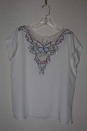 +MBAMG #12-002  "Surya White One Of A Kind Hand Embelished Top"