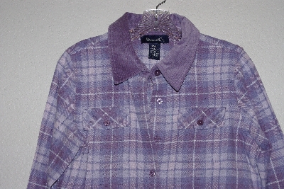 +MBAMG #76-059  "Denim & Co Purple Plaid Flannel Shirt With Corduroy Trim"