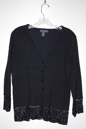 +MBAMG #76-046  "Pointelle Black Knit Crochet Bottom Cardigan"