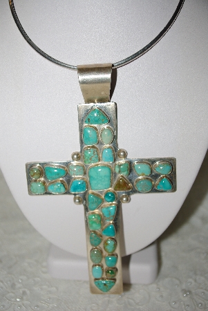+MBATQ #1-1002  Atist "RL"  Signed Large Turquoise Cross Pendant"
