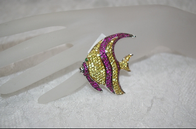 +MBA #CW-RAP  "Charles Winston Created Ruby and Yellow Cz Angel Fish Pin