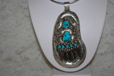 +MBATQ #1-1014  "Artist "ES Elaine Sam" Signed Large Blue Turquoise & Bear Claw Pendant"