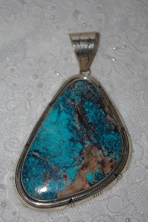 +MBATQ #1-1019  "Artist "JS" Signed Large Blue Turquoise Pendant"