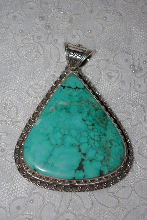 +MBATQ #1-1028  "Large Sterling Blue Turquoise Pendant"