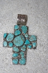 +MBATQ #1-1029  "Large Artist "T.S." Signed Blue Turquoise Cross Pendant"
