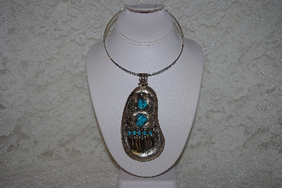 +MBATQ #1-1043  "Artist "ES Elaine Sam" Signed Fancy Blue Turquoise & Bear Claw Pendant"