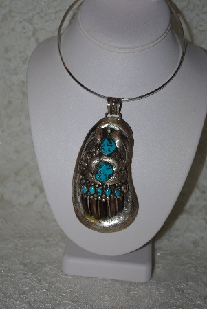 +MBATQ #1-1043  "Artist "ES Elaine Sam" Signed Fancy Blue Turquoise & Bear Claw Pendant"