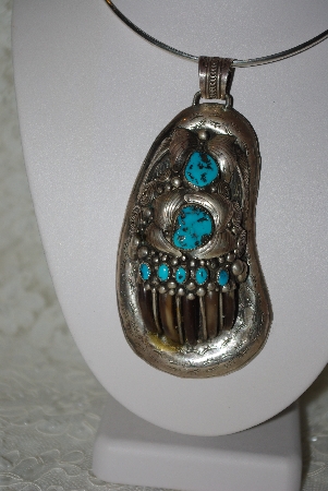 +MBATQ #1-1043  "Artist "ES Elaine Sam" Signed Fancy Blue Turquoise & Bear Claw Pendant"