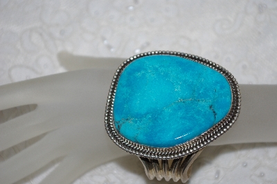 +MBATQ #1-1082  "Artist "Bear Hallmark" Stamped Fancy Blue Turquoise Cuff Bracelet"