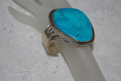 +MBATQ #1-1082  "Artist "Bear Hallmark" Stamped Fancy Blue Turquoise Cuff Bracelet"
