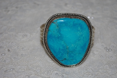 +MBATQ #1-1082  "Artist "Bear Hallmark" Stamped Fancy Blue Turquoise Cuff Bracelet"