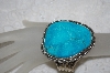 +MBATQ #1-1082  "Artist "Bear Hallmark" Stamped Fancy Blue Turquoise Cuff Bracelet"