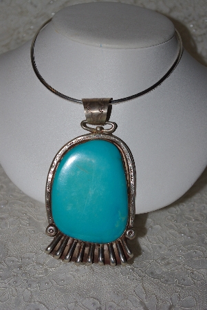 +MBATQ #1-1093  "Large Artist "RA"  Signed Blue Turquoise Pendant"