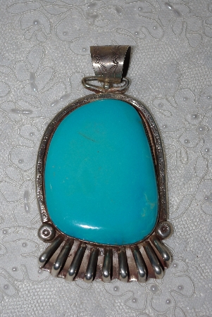 +MBATQ #1-1093  "Large Artist "RA"  Signed Blue Turquoise Pendant"