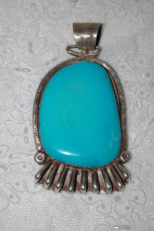 +MBATQ #1-1093  "Large Artist "RA"  Signed Blue Turquoise Pendant"
