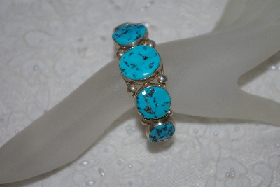 +MBATQ #1-1101  "Artist "MM"  Signed 5 Stone Blue Turquoise Cuff Bracelet"