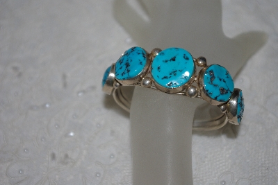 +MBATQ #1-1101  "Artist "MM"  Signed 5 Stone Blue Turquoise Cuff Bracelet"