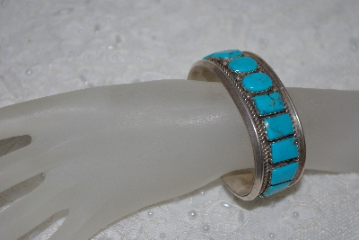 +MBATQ #1-1107  "Artist  "Y" Signed Fancy Blue Turquoise Stone Cuff Bracelet"