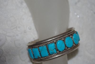 +MBATQ #1-1107  "Artist  "Y" Signed Fancy Blue Turquoise Stone Cuff Bracelet"