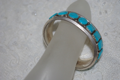 +MBATQ #1-1107  "Artist  "Y" Signed Fancy Blue Turquoise Stone Cuff Bracelet"