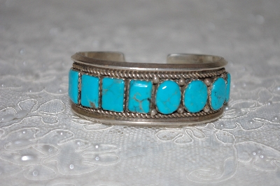 +MBATQ #1-1107  "Artist  "Y" Signed Fancy Blue Turquoise Stone Cuff Bracelet"
