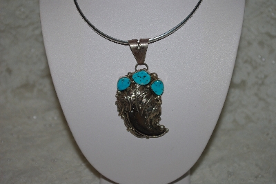 +MBATQ #1-1114  "Artist "EJ" David" Signed Blue Turquoise & Bear Claw Pendant"