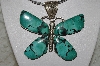+MBATQ #2-027  "Artist  "Gary G."  Signed Beautiful Green Turquoise Butterfly Pendant"