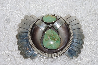 +MBATQ #2-038  "Fancy Artist Signed Green Turquoise & Bear Claw Belt Buckle"
