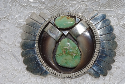 +MBATQ #2-038  "Fancy Artist Signed Green Turquoise & Bear Claw Belt Buckle"