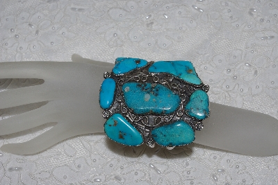 +MBATQ #2-047  "Beautiful 7 Stone Blue Turquoise Cuff Bracelet"