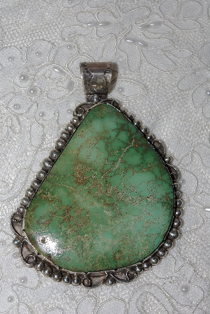 +MBATQ #2-065  "Large Fancy Artist "DD"  Signed Green Turquoise Pendant"