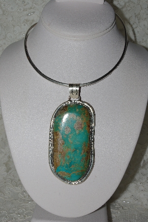 +MBATQ #2-069  "Artist "J"  Signed Green Turquoise Pendant"