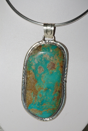 +MBATQ #2-069  "Artist "J"  Signed Green Turquoise Pendant"