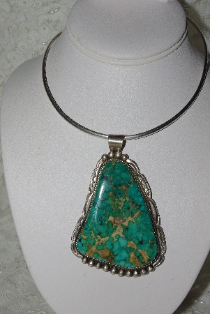 +MBATQ #2-075  "Fancy Artist "JOY"  Signed Green Turquoise Pendant"