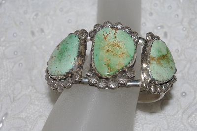 +MBATQ #2-122  "Fancy Artist "M"  Signed Green Turquoise Cuff Bracelet"