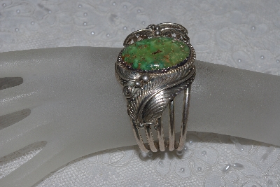 +MBATQ #2-128  "Artist Robert/Noreen Kelly"  Signed Fancy Green Turquoise Cuff Bracelet"
