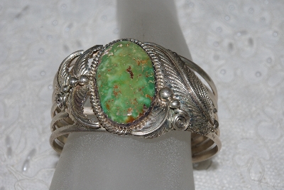 +MBATQ #2-128  "Artist Robert/Noreen Kelly"  Signed Fancy Green Turquoise Cuff Bracelet"